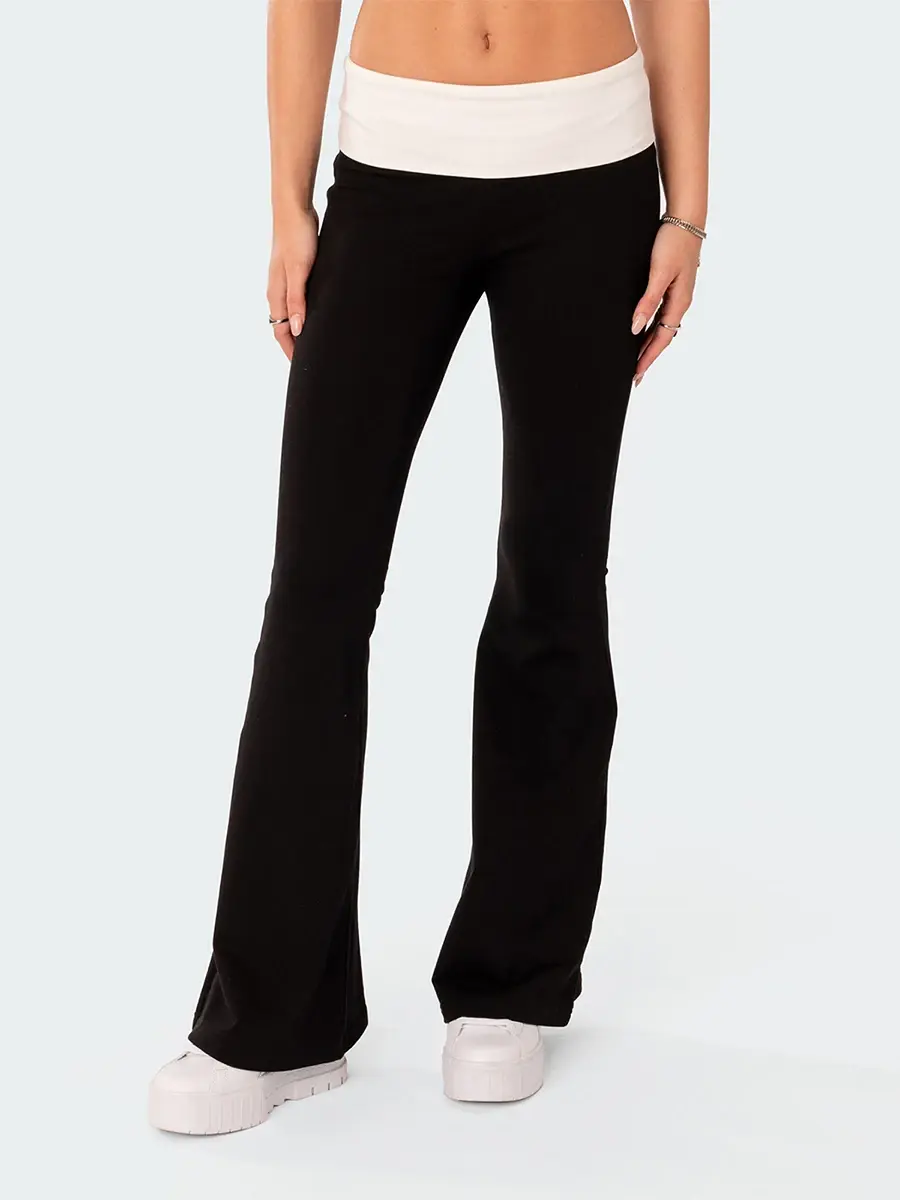 Thumbnail: Juno Contrast Ribbed Flared Trousers