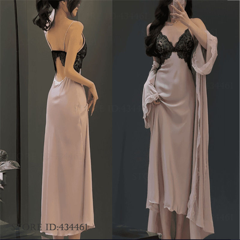 Thumbnail: The Serene Lace-Detail Dressing Gown Set