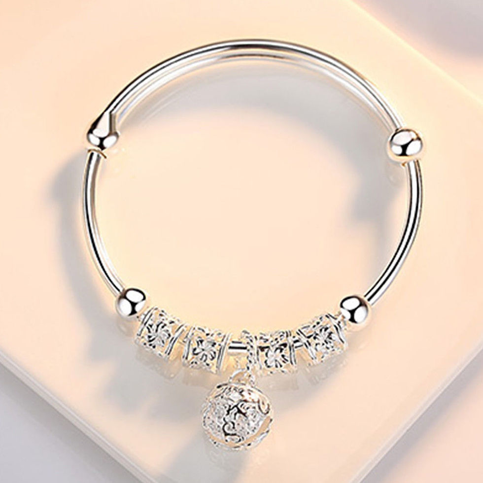 Thumbnail: Aria Silver-Tone Hollow Bell & Bead Bangle