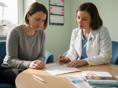 Una mujer y un médico revisan el diagnóstico de fertilidad tras una fecundación in vitro