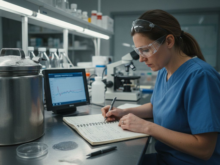Embryologist working on embryo freezing in lab
