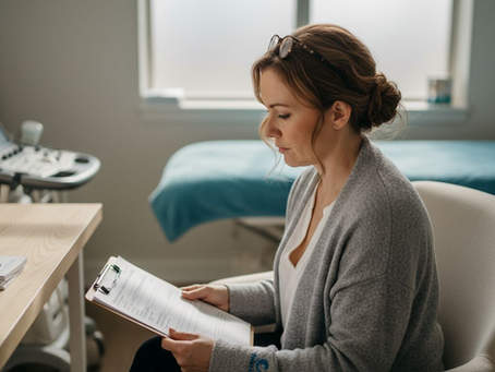 Mujer revisando formularios de evaluación de la fertilidad