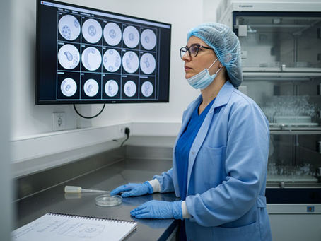 Embryologist monitoring IVF embryos in clinic