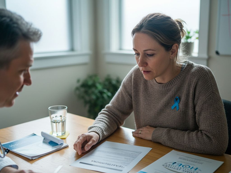 Woman consulting fertility specialist in clinic