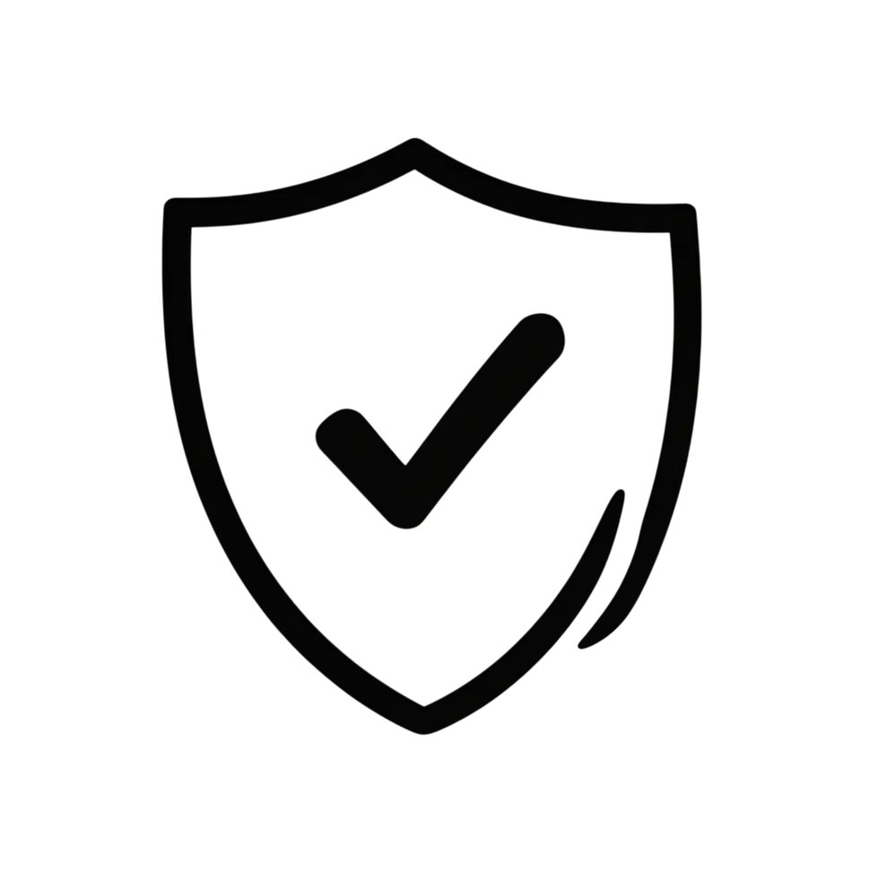 Icon graphic of a shield with a checkmark. Represents security and verification.