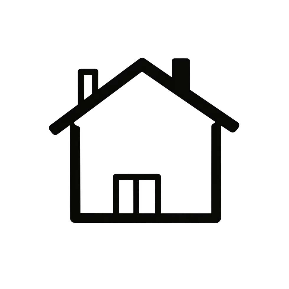 Digital illustration of a simple house icon on a black background. The design is minimalist and clean.