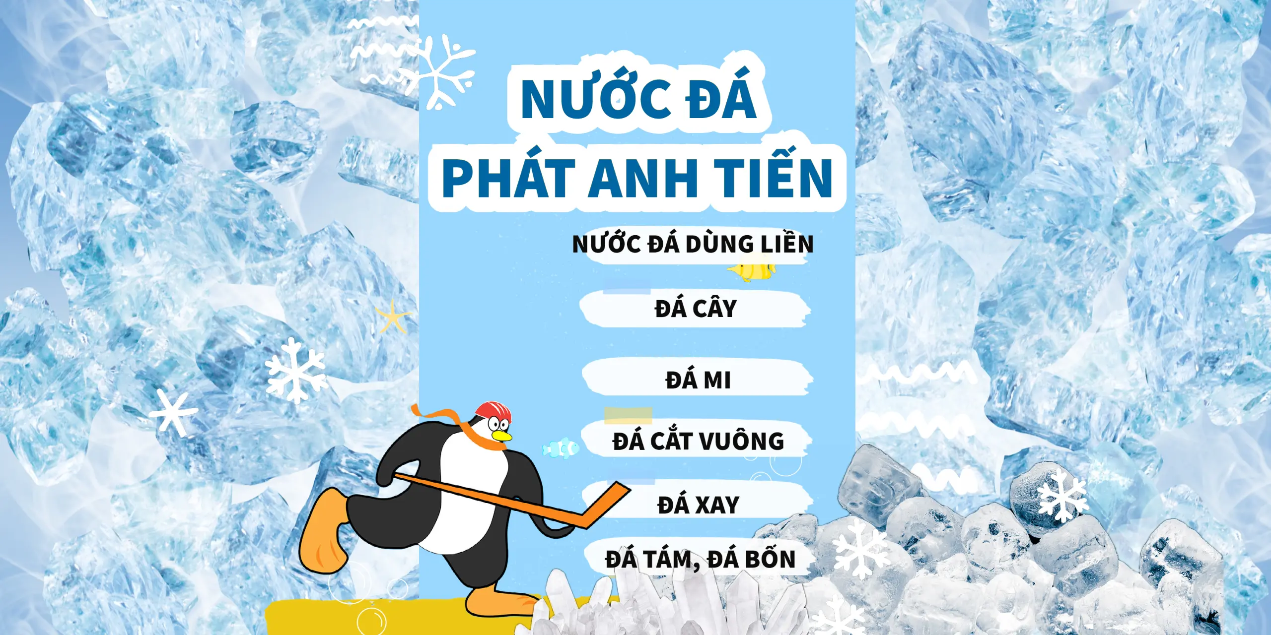 Nước đá Phát Anh Tiến cung cấp nước đá cho các quán bar, nhà hàng, khách sạn, sự kiện và nhà hàng ở TPHCM. Nước đá dùng liền TPHCM. Đá xay (Đá bào) Sài Gòn.