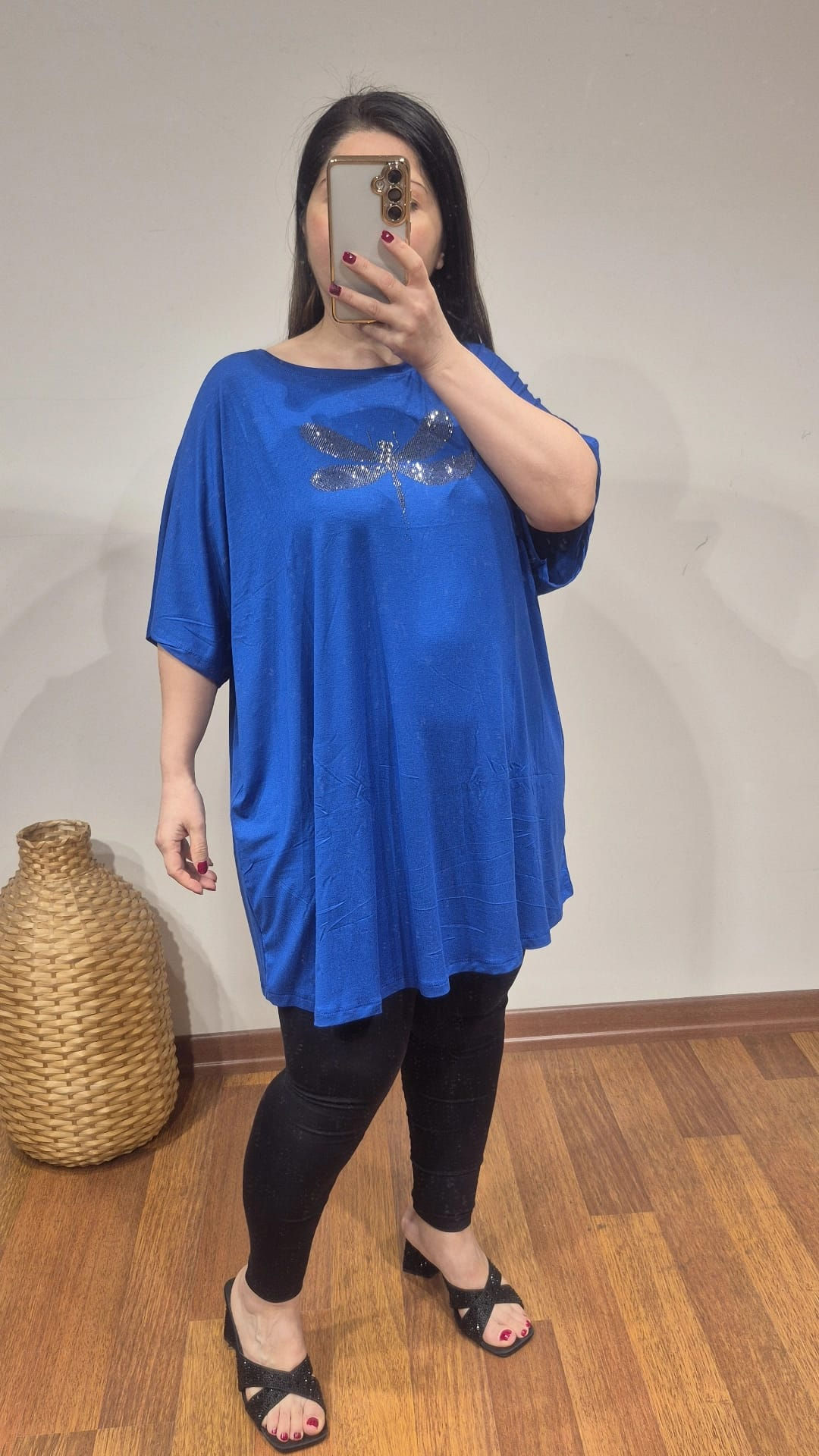 Büyük beden bluz yusufçuk model saks mavi renk