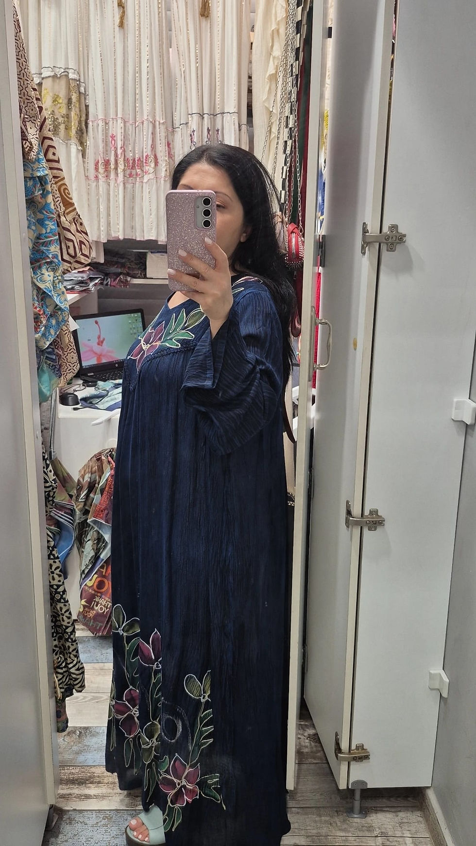 Küçük resim: Büyük Beden Elbise Batik Desenli Pamuklu Lacivert Ton