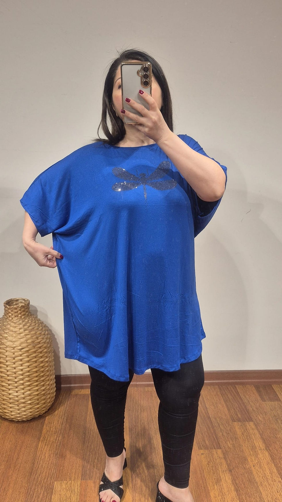Küçük resim: Büyük beden bluz yusufçuk model saks mavi renk