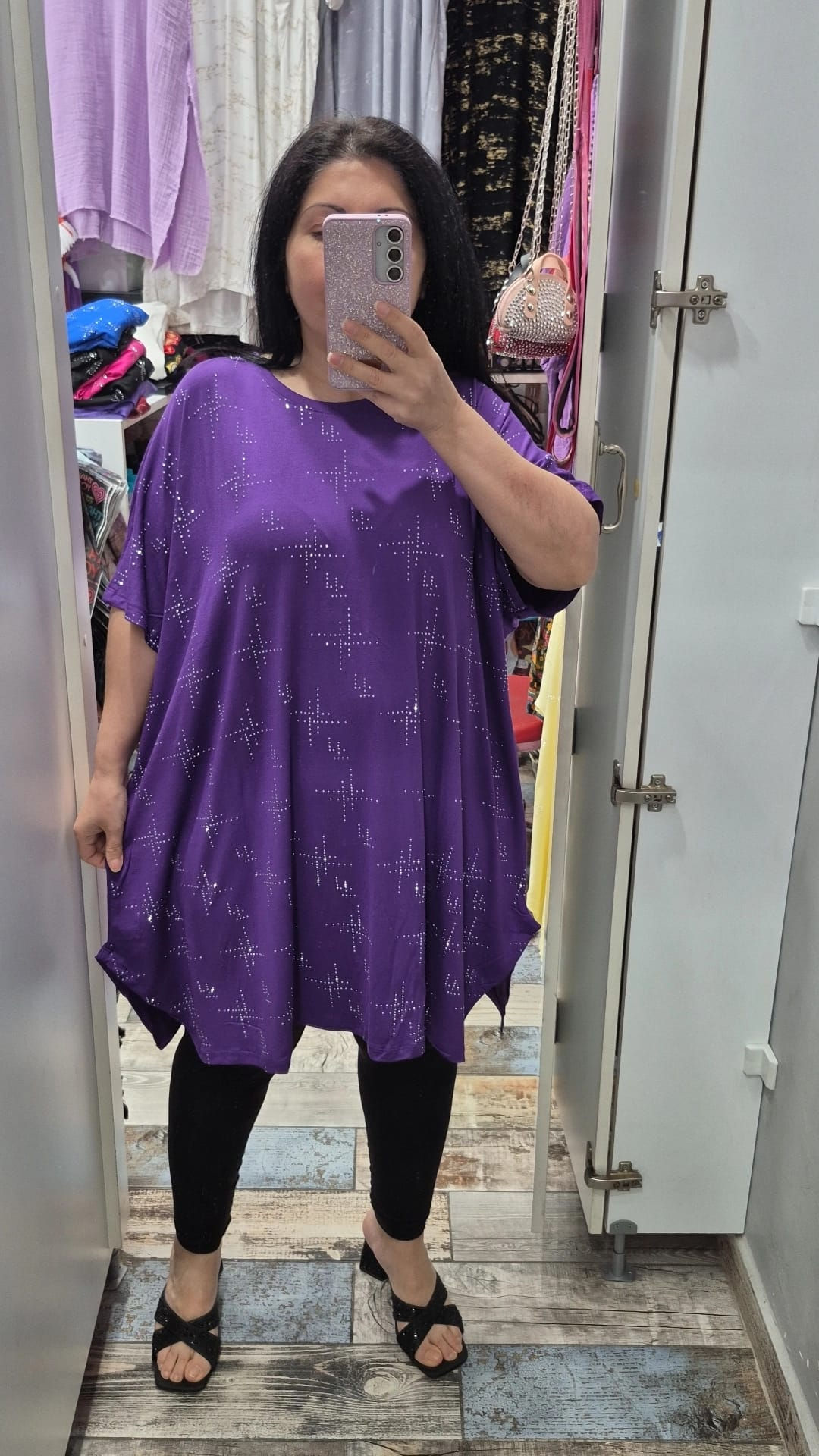 Büyük beden bluz yıldız taş model mor renk