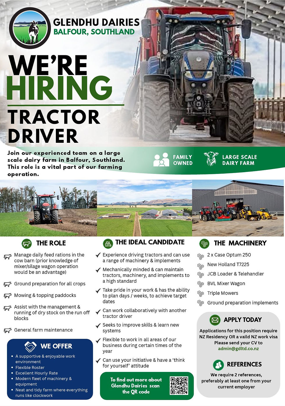 Glandhu Dairies are hiring a tractor driver.
