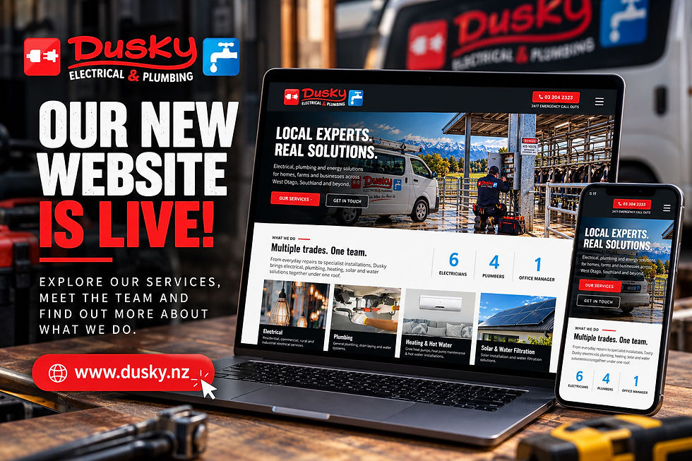 Dusky Electrical and Plumbing new website launch. Website shown on a laptop computer and a mobile device.