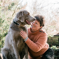 Photographer Natwick with her long haired Weimaraner, Bodhi