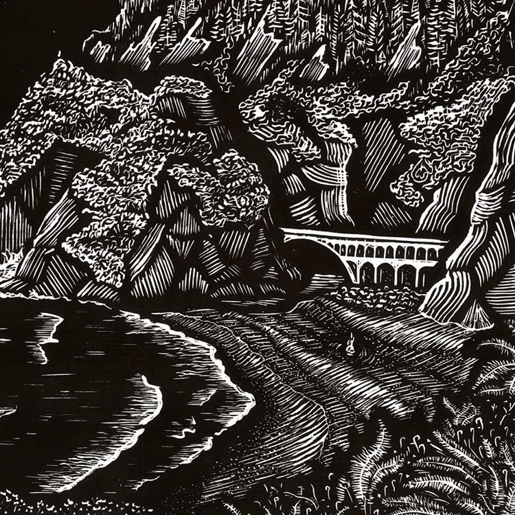 bridge, mountains, water, beach at night