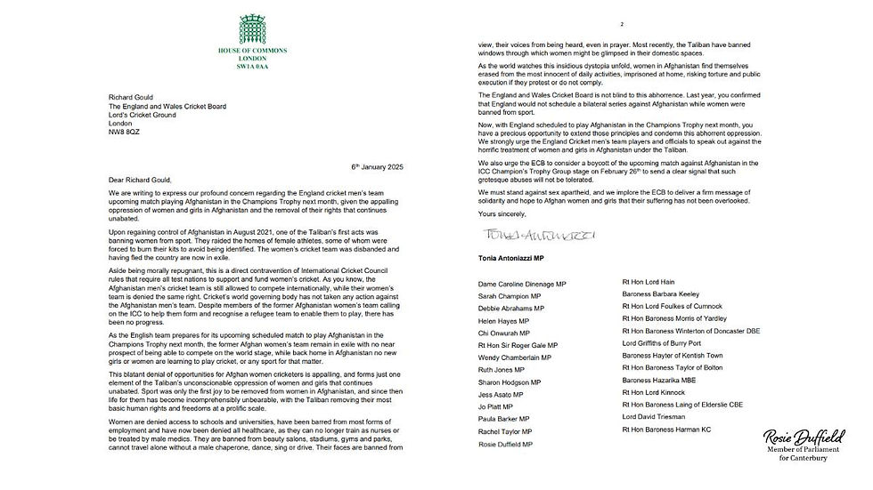 Letter to the England and Wales Cricket Board