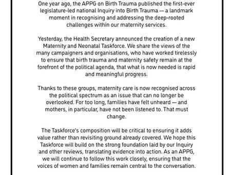 APPG for Birth Trauma: Statement on Maternity and Neonatal Taskforce