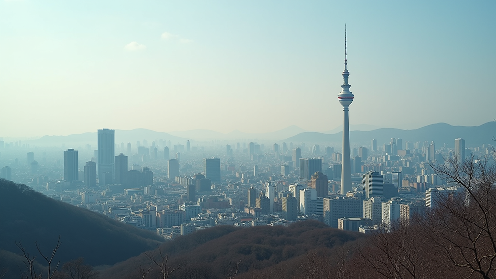 Eye-level view of Seoul cityscape with Namsan Tower in the distance