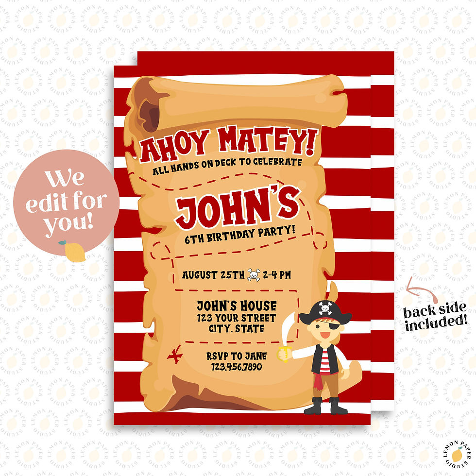 BOY Pirate Theme Party Birthday Invitation