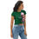 Miniatura: Woman wearing green crop top with a picture and text on it.