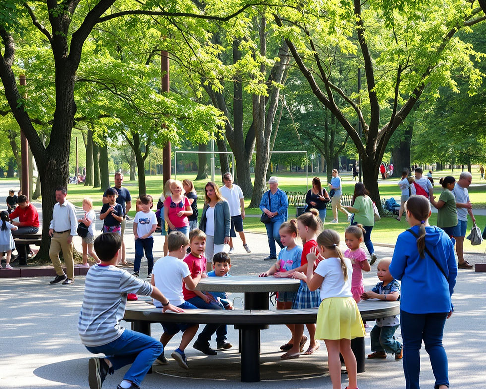 Community members gather in a vibrant park setting to participate in the Parks and Recreation Master Plan, aiming to shape the future of recreational spaces in the city.