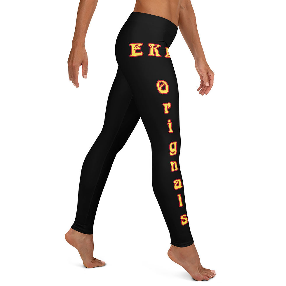 Thumbnail: Woman in black leggings with bright EKL Originals text design AndyClyde's 