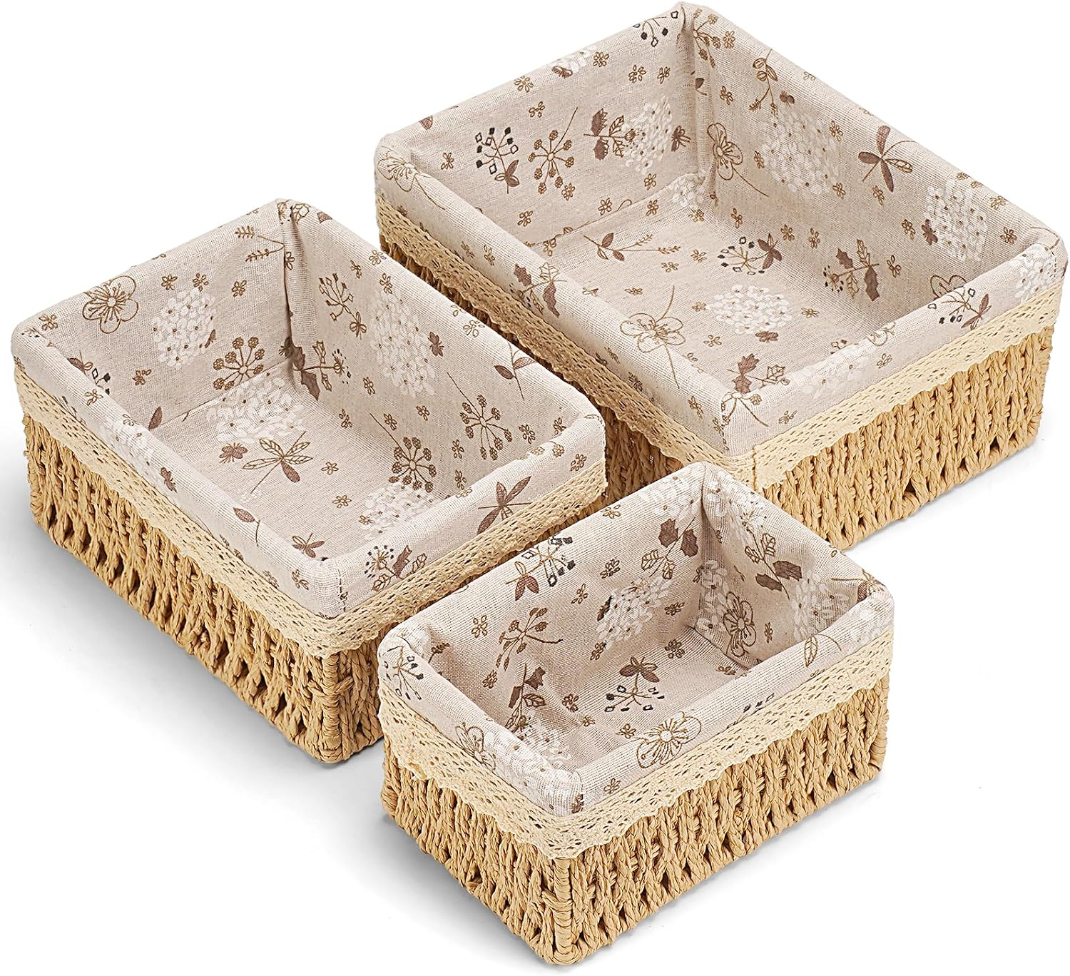 NeatNest Handwoven Storage Baskets - 3-Piece Nesting Set