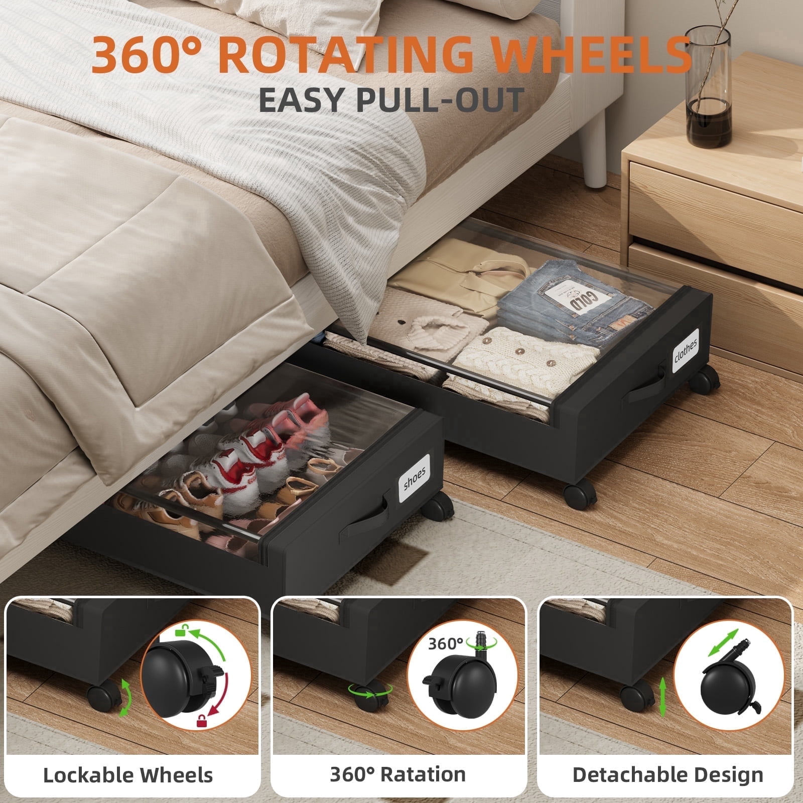 NeatNest Rolling Under-Bed Storage Organizer- 2 Pack