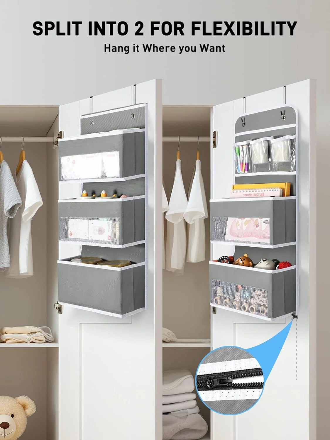 NeatNest 6-Shelf over the Door Organizer, Flexible Hanging Storage, Gray
