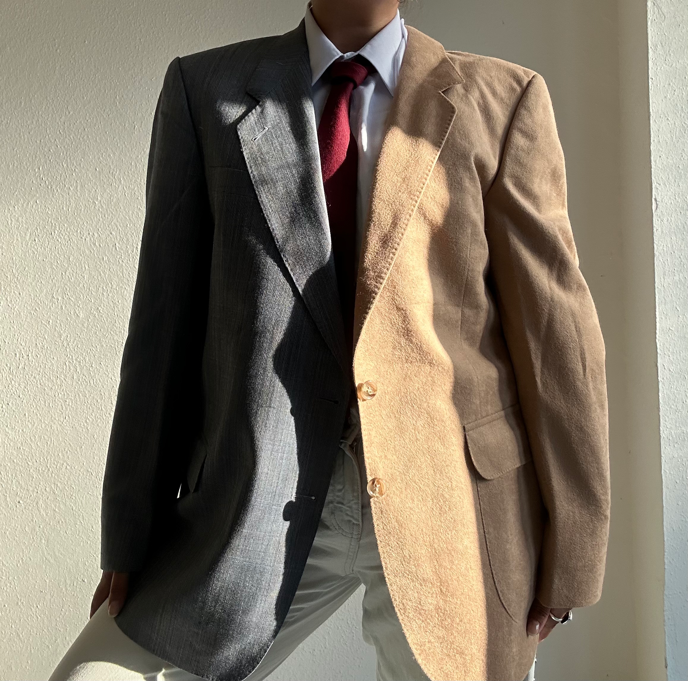 Stunning wild leather rose and light blue contrasted blazer