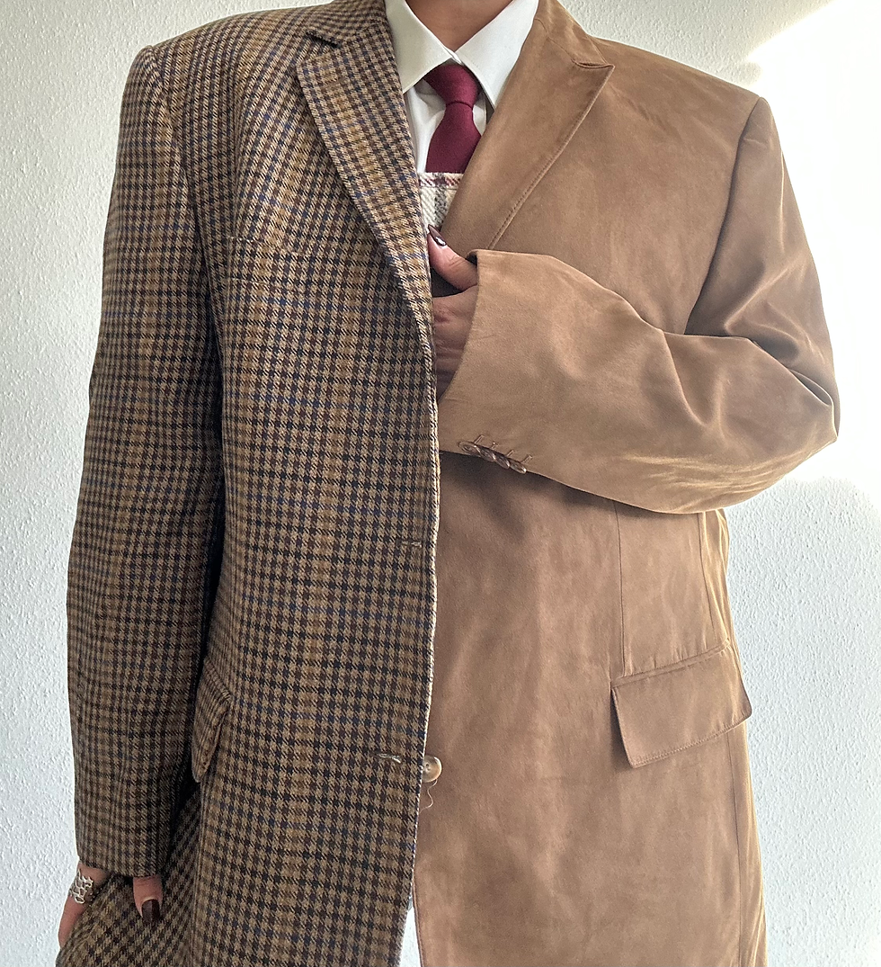 Miniaturbild: Stunning wild leather cappuccino and wool cappuccino contrasted blazer