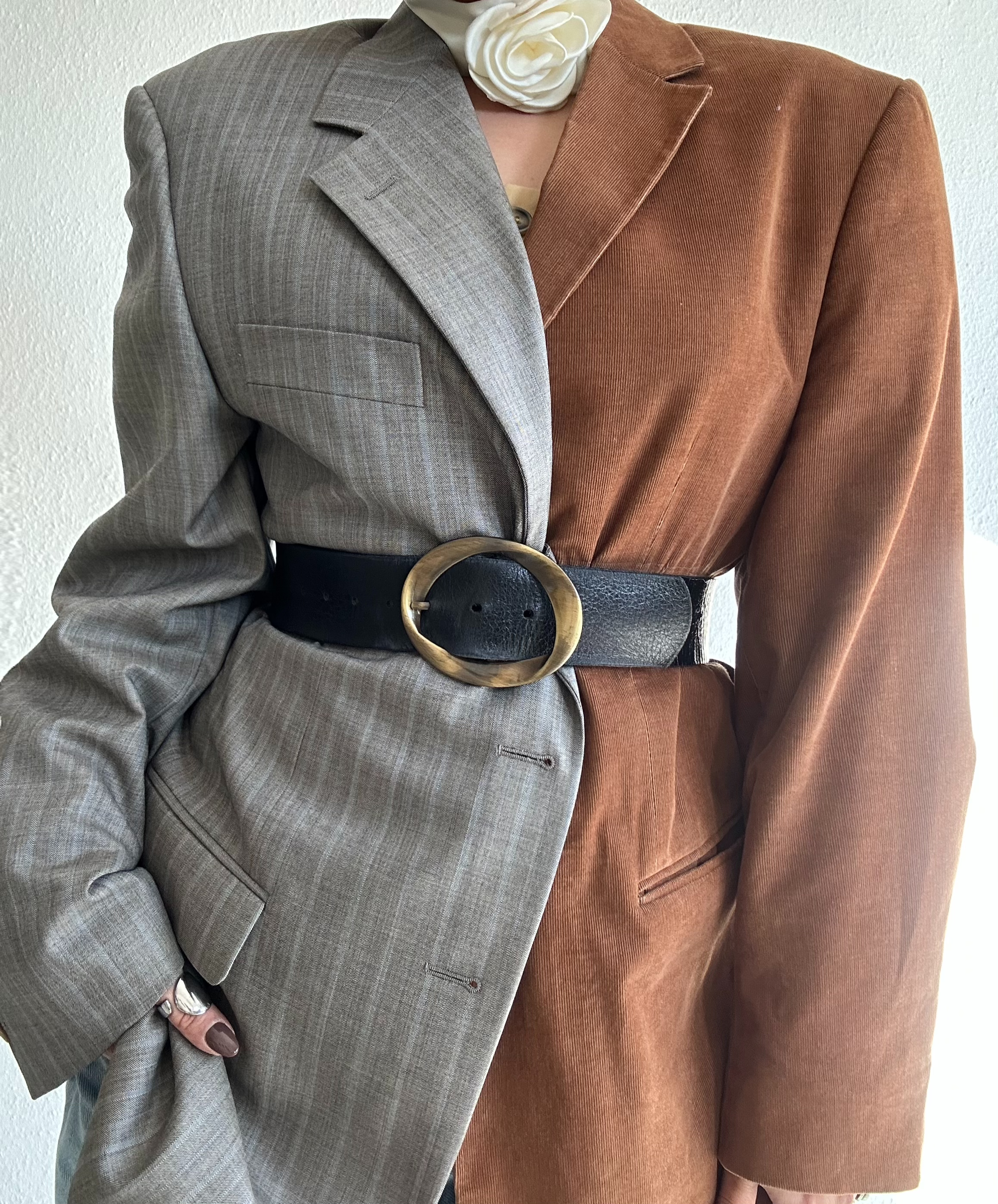 Cord brown and striped grey checks contrasted blazer