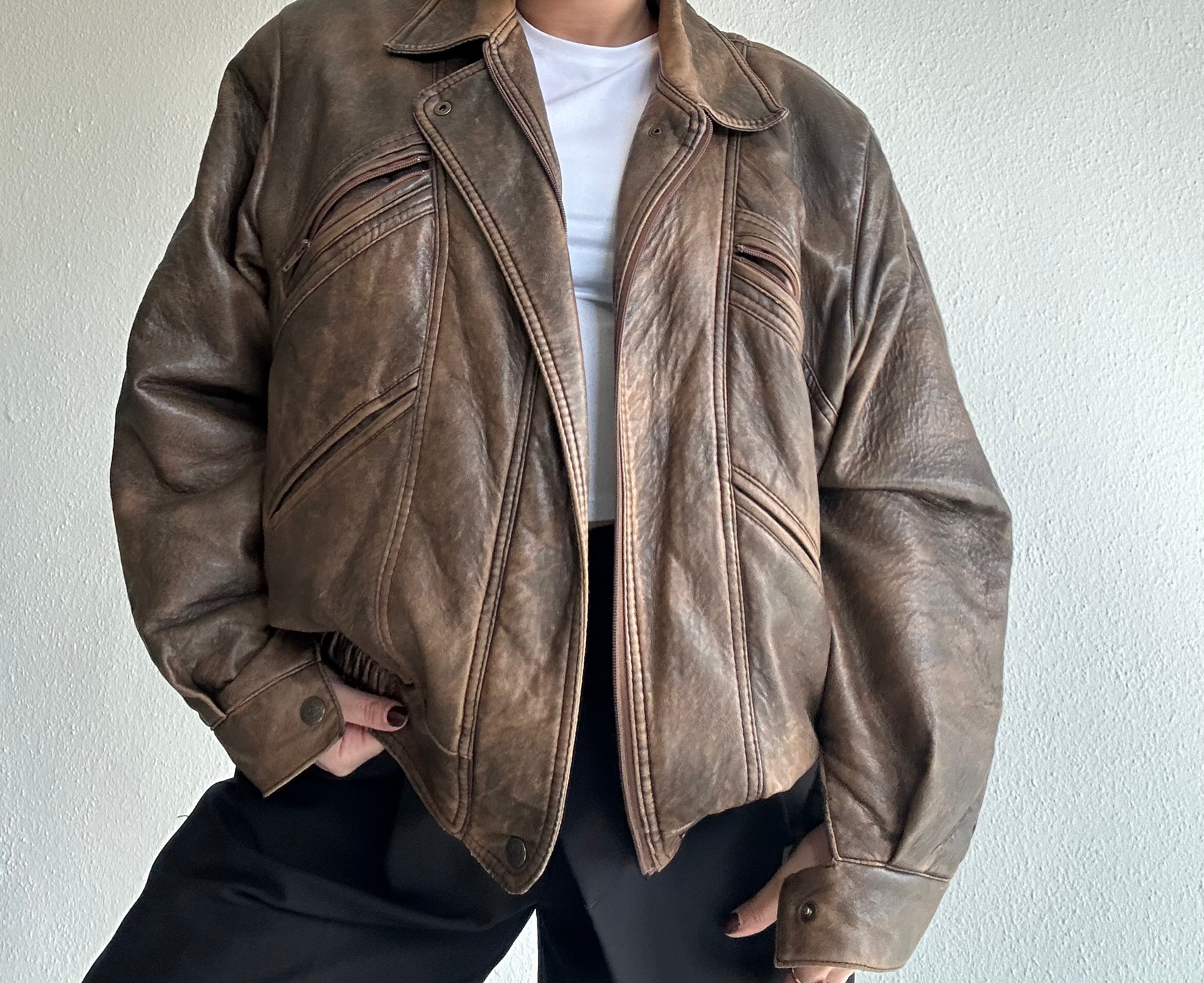 Oversized vintage leather jacket