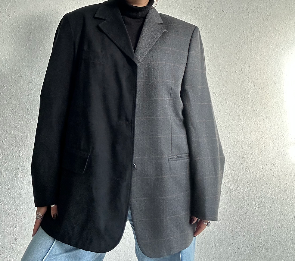 Miniaturbild: Stunning wild leather black and wool grey contrasted blazer