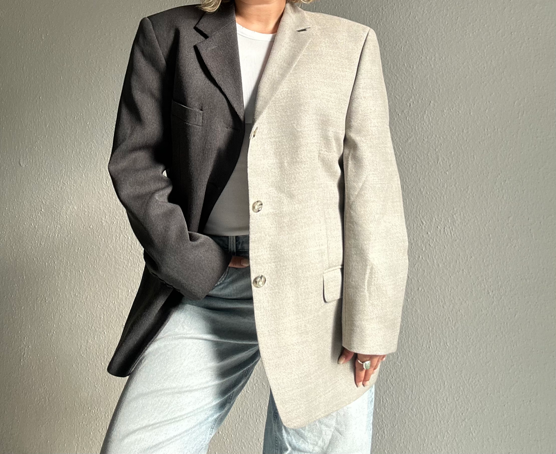 Stunning light grey and dark grey contrasted blazer