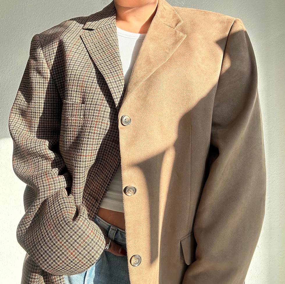 Thumbnail: Stunning wild leather cappuccino and wool beige contrasted blazer