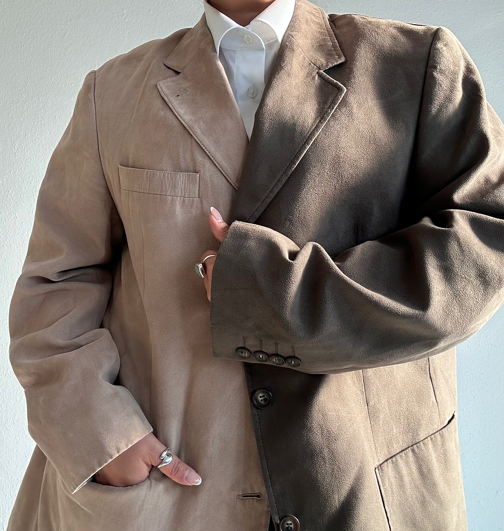 Miniaturbild: Stunning wild leather cappuccino and wild leather khaki contrasted blazer