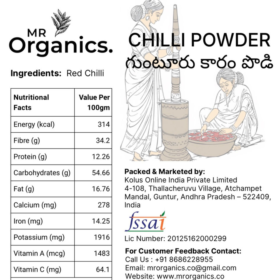 MR Organics Chilli Powder Back Label