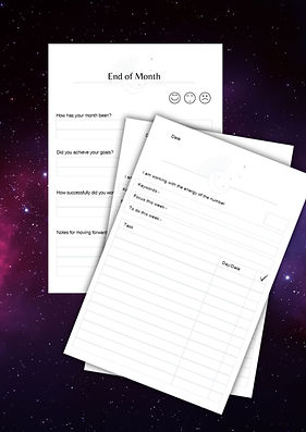 Some examples of the inside of Your Aligned Yearly Planner book, work with the energy of numbers to plan your year by author Vick Culshaw, showing planning grid pages