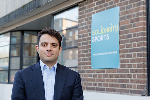 Andrew Barclay, in front of the Solidarity Sports building