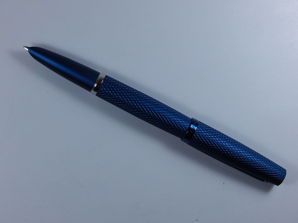Thumbnail: Blue Diplomat Viper fountain pen posted for writing at 5 7/8 inches