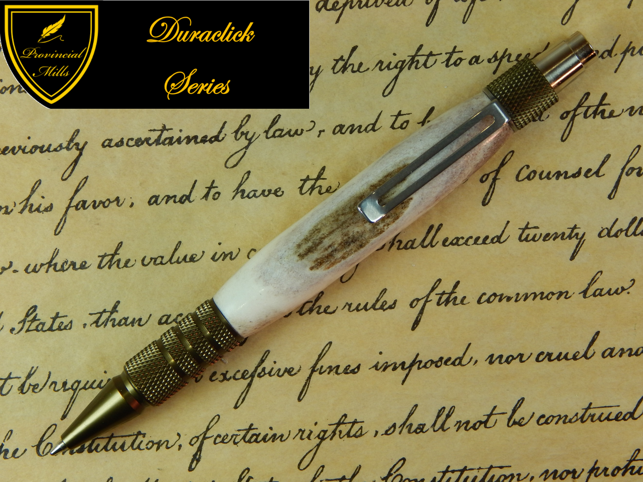 Duraclick 6061-T6 Burnt Bronze Aluminum Ballpoint with Deer Antler - Free Shippi