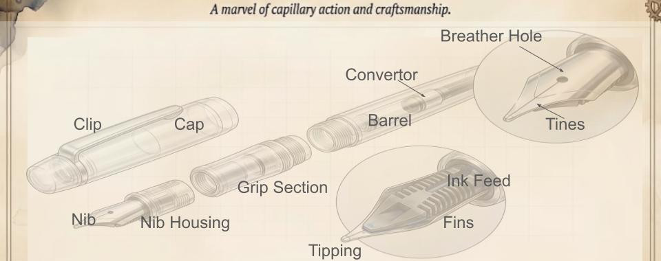 Fountain Pen Jargon and Terminology with Generated Images of Fountain Pen Anatomy