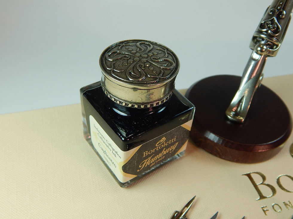 Thumbnail: Bortoletti Classico Quill Set with Inkwell, Pen Holder, and Four Nibs - SET85