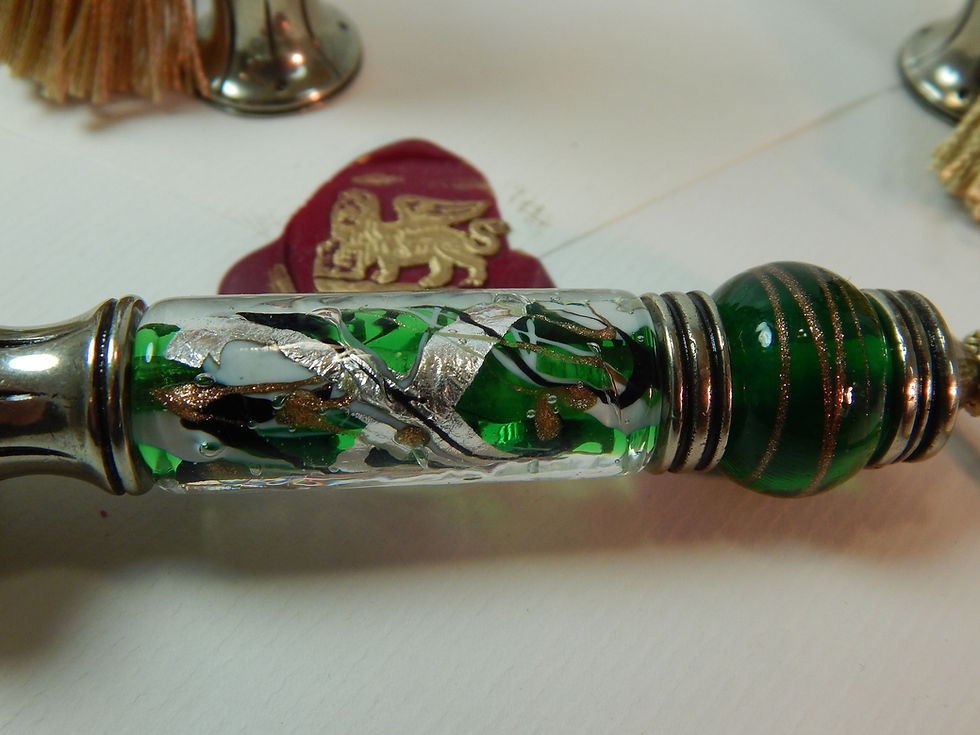 Thumbnail: Bortoletti Seal Handle with Lampworked Murano Glass and Silver Leaf - SCS008