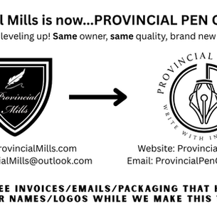Old Logo of provincial Mills next to the new logo of Provincial Pen Co LLC