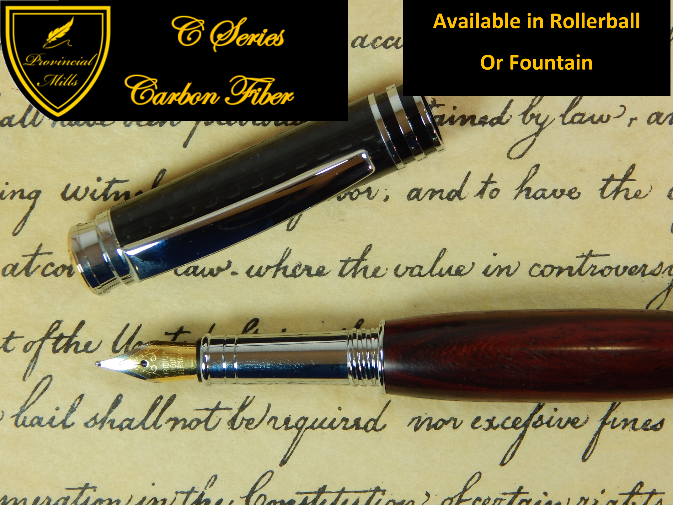 C Series Fountain or Rollerball - Carbon Fiber Cap - Bois De Rosa Wood - FPRB161