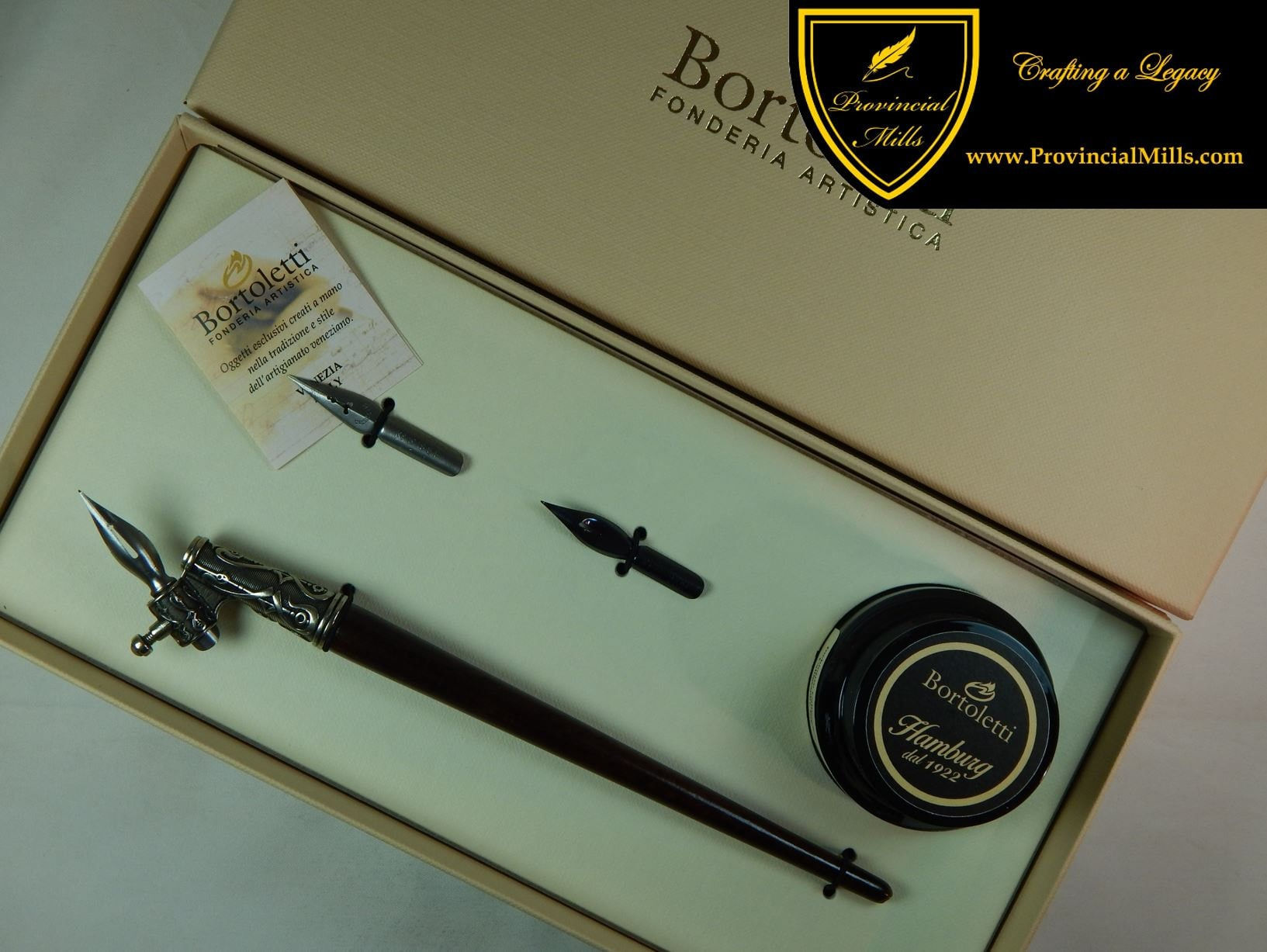 Bortoletti Wood Oblique Calligraphy Pen with Bronze Nib Holder Set - SET17