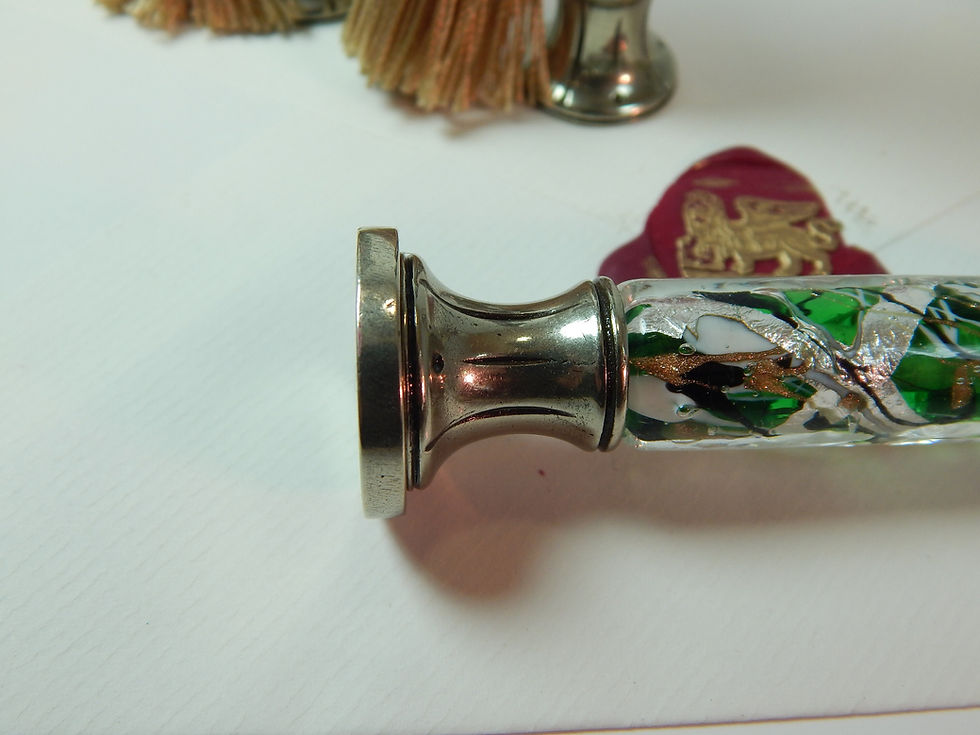 Thumbnail: Bortoletti Seal Handle with Lampworked Murano Glass and Silver Leaf - SCS008