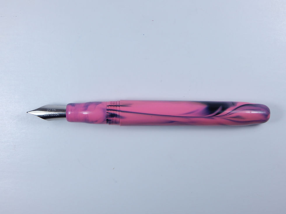 Thumbnail: Panther Pink celluloid pen body with unique swirls and patterns.
